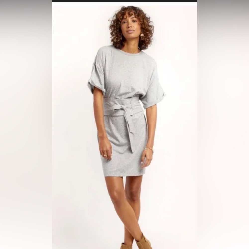 Rebecca Minkoff Marta Belted Cotton T-Shirt Dress, Heather Grey, Size Large